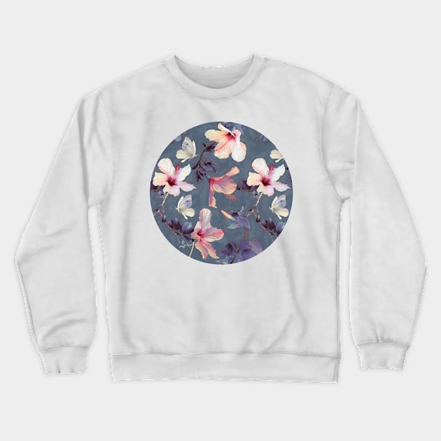 Butterflies and Hibiscus Flowers - a painted pattern Crewneck Sweatshirt by micklyn